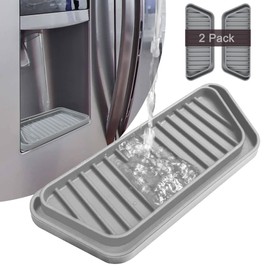 KindGa Refrigerator Drip Catcher Tray,Protector Ice and Water Dispenser Pan,Fridge Spills Water Pad Catch Basin for Drainage 2 Pack (Rectangular,Grey)