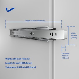 LONTAN Soft Close Heavy Duty Drawer Slides 12 14 18 Inch Full Extension Ball Bearing Side Mount Glides Runners Rails Cabinet RV Tool Box Runners Tracks Glides 200lb Load Capacity（14 Inch，1 Pair）