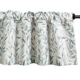 VOGOL Window Valances Leaves Printed Curtains for Kitchen, Top Rod Pocket 52x18 Vintage Drapes Valance for Farmhouse Door Head, Blue, One Panel