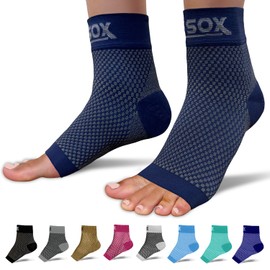 SB SOX Calcetines de compresión para fascitis plantar para mujeres y hombres (1 par), los mejores calcetines de tobillo para alivio de la fascitis plantar, soporte de arco y dolor de pies/talón para uso diario (azul marino, L)