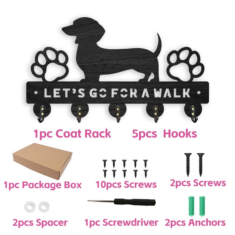 ORIGACH Dachshund Dog Wooden Key Holder for Wall Black Wood