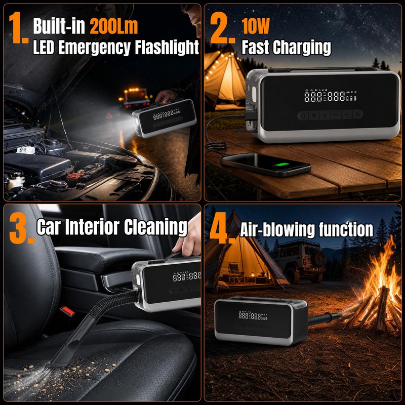 Jump Starter with Air Compressor, 12V Portable Car Battery Jump