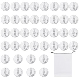 SLEEKEE 40 Transparent Suction Cup Hooks with 4 cm Diameter and 1 Storage Bag - Ideal for Hanging Bathroom and Kitchen Utensils