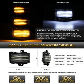 VIPMOTOZ [Switchback + Sequential Turn Signal] Chrome Housing White & Amber LED Strip Side Mirror Indicator Light Blinker Lamp Replacement For 2017-2022 Ford F250 F350 F450 Super Duty Towing Mirror