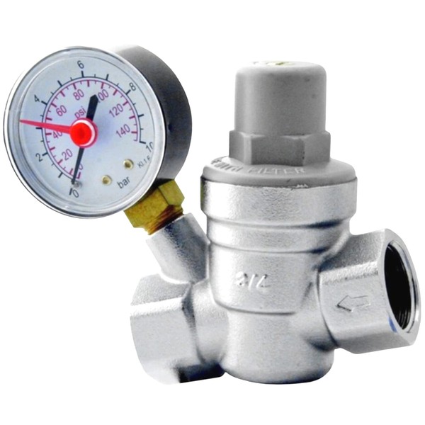 Water Pressure Reducing Valve 1/2" Female for 15mm Pipe with Gauge