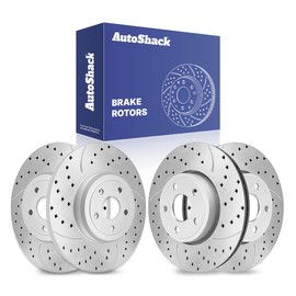 AutoShack Front & Rear Drilled & Slotted Brake Rotors Replacement for 2005-2010 Jeep Grand Cherokee 2006-2010 Commander 3.7L 4.7L 4WD AWD RWD Silver Zinc Coated 4-PC Brake Kit SilverShield Pro