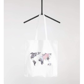 Autiga® Jute Bag World Map Watercolour World Map Cotton Bag Shopping Bag White/Grey 2 Long Handles