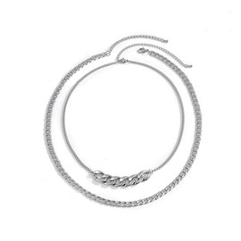 Sttiafay Cuban Link Chain Necklace Layered Silver Chunky Chain Necklace Punk Hip Hop Clavicle Chain Necklace Jewelry for Women and Girls