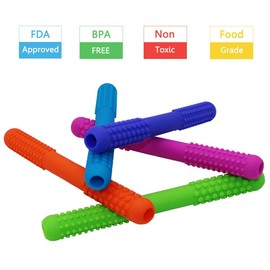 Hollow Teething Tubes Toys for Babies Girls Boys, 6 Pack Silicone Baby Teether Toy Tube for Infants with Nursing Biting Chewing, Chew Straws for Toddlers 6-12 Months (Style A)