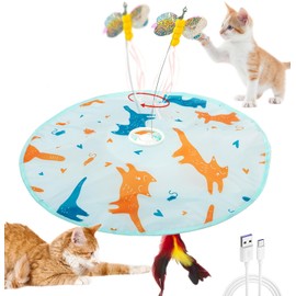 Valonii 2-in-1 Rechargeable Motion Activated Interactive Cat Toys for Indoor Cats, Long Lifetime Motor Cat Chasing Toy for Exercise/Moving Butterfly/Feather Wand Kitten Toys