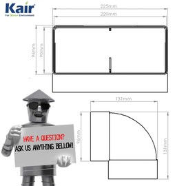 Kair 90 Degree Vertical Elbow Bend 220mm x 90mm - 9 x 4 inch Rectangular Plastic Ducting Adaptor