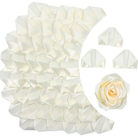 LatinaFlorista 300Pcs Premade Satin Ribbon Rose Petals Half-Finished for Eternal Rose DIY Ramos Forever Flowers Bouquets Everlasting Floral,for Wedding,Anniversary,Birthday (300 Pcs Cream White)