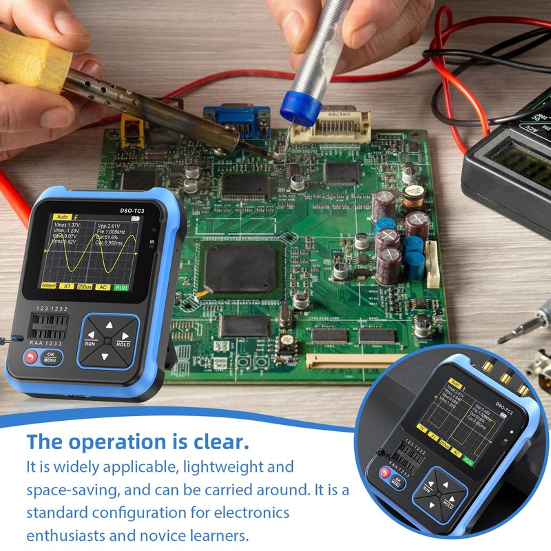 DSO-TC3 Oscilloscope, 3-in-1 Digital Handheld Oscilloscope, Multimeter, Portable Transistor Tester,