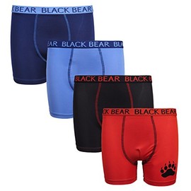 'Black Bear Boys' Stretchy Performance Dri-Fit Boxer Brief Short, Light Blue, Navy, Black, Red, Medium / 8-10, 4 Pack