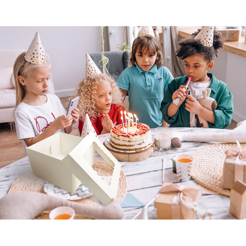 GoldenBakeryFamily 10 Pcs Cake Boxes,12x12x8 Inches White Bakery Boxe with