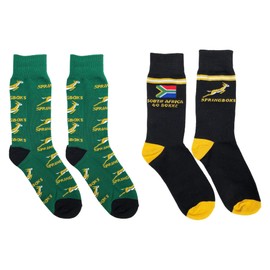 Beyond Happy 2 Pairs South Africa Rugby Springboks Supporters' Socks - Unisex, Cotton Rich Bokke ZA Rugby Fans Socks -Two Pair Set