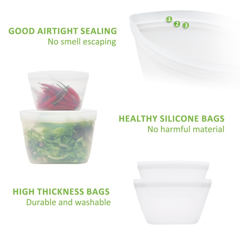 Silicone Bags for Food Storage, Reusable Zip Lock Bags Silicone