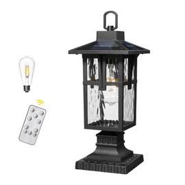 Solar Post Lights Outdoor, HWH Exterior Lamp Post Light Fixture Waterproof Pier Mount Light with Water Ripple Glass Patio Garden, 5HX62P-ML SL BK