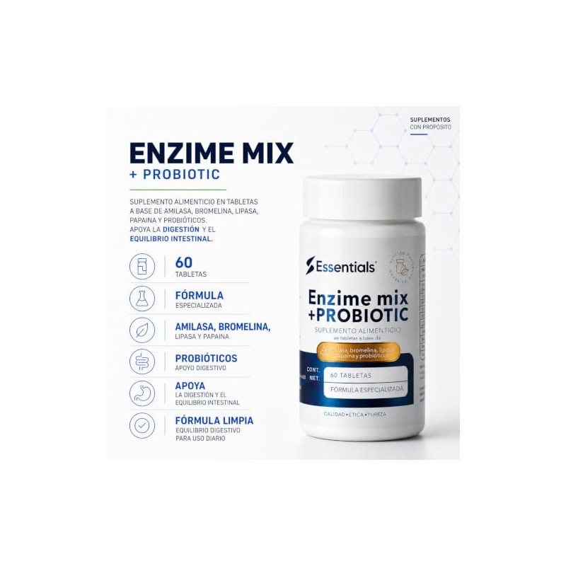 Enzime Mix Probiotic Essentials Innovation Enzimas digestivas Probioticos 60 Tabletas