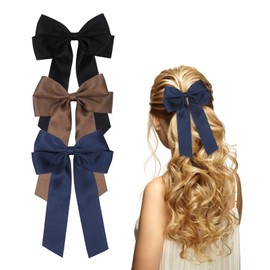 3Pcs Hair Bows, Hair Ribbons for Women, Satin Bow Hair Clips for Women Girls Hair Accessories Hair Barrettes(Black, Brown, Dark Blue)