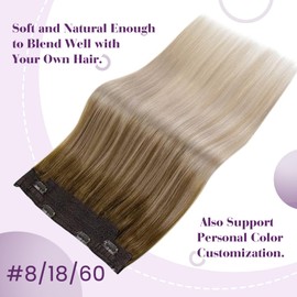 LaaVoo Real Hair Extensions with Invisible Wire Balayage Real Hair Extensions Fish Line Light Brown Ash Blonde Ombre Platinum Blonde Invisible Secret Wire Extensions Straight 80 g #8/18/60 40 cm