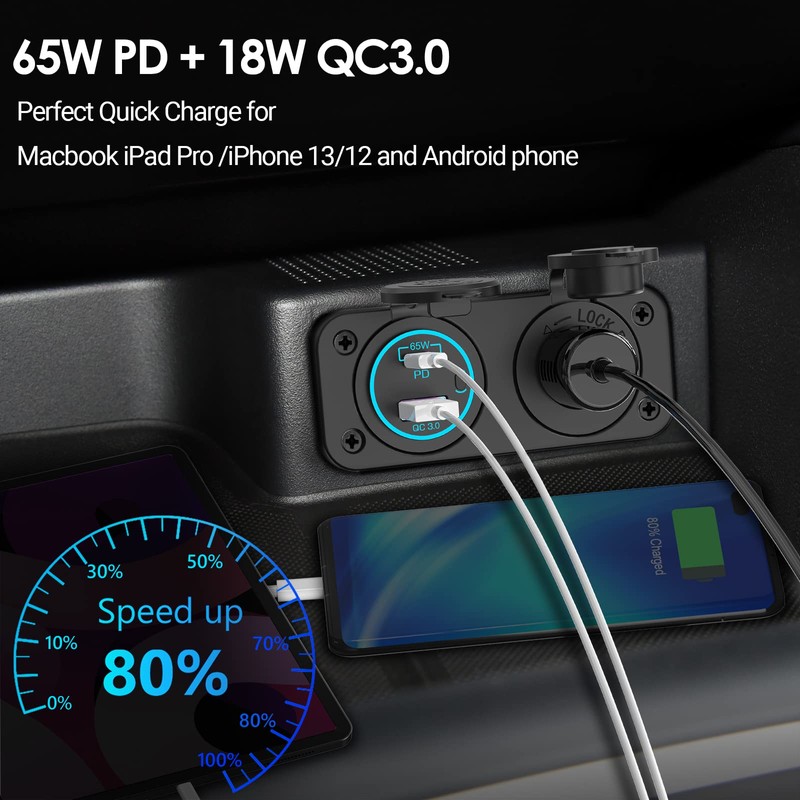 QC 3.0 USB Car Power Socket, Car Charger Socket, 12