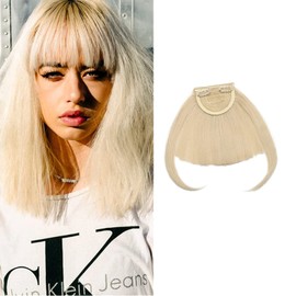 One Piece Bangs Clip in Front Fringe Clip on Hair Bang Extensions Synthetic Hairpieces with Temples #Bleach Blond
