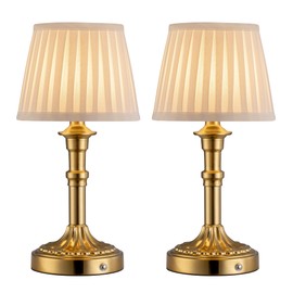KDG KDG Cordless Portables Table Lamp Set of 2, LED Fabric Shade Small Desk Lamps, 5000mAh Battery Powered Lighting, 2700K Stepless Dimmable Light for Living Room, Dining Room, Bedroom, Bedside (Bronze)