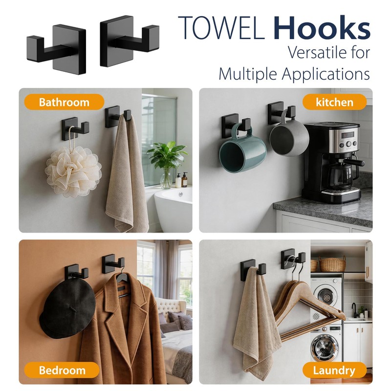 5-Piece Matte Black Bathroom Towel Bar Set,24" Bathroom Hardware Kit