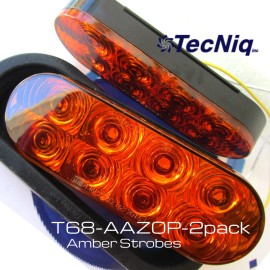 TecNiq 2 Amber 6" Flashing Strobe Warning Oval HI VIS Grommet Pigtail LED Lights
