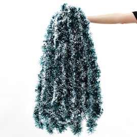 Cindeer 66 Feet Christmas Tinsel Garland Decoration Chunky Tinsel Thick Hanging Luxury Tinsel for Christmas Party Indoor and Outdoor Decor(Green,White)