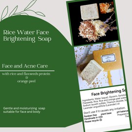 Rice Water Face Brightening Soap with Flaxseeds Protein & Vitamin C. Gentle and moisturizing face/hand and body soap.