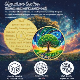 Tree of Life 2 Year Sobriety Coin, Path to Renewal AA Chips, Addiction Recovery Two Years Sober Medallions, Celebrating Anniversary Token, Alcoholics Anonymous Sobriety Gifts for Men Women