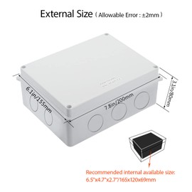 LeMotech Junction Box, Electrical Box IP65 Water Resistant Dustproof ABS Plastic Project Enclosure for Electronics White 7.9 x 6.1 x 3.1 inch