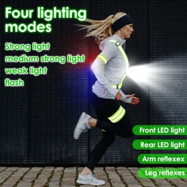 Copkim LED Reflective Vest Outdoor Night Running Lights Chest Light with USB Rechargeable Battery Back Warning Light Adjustable High Visibility Running Lights for Runners Walkers Men Women