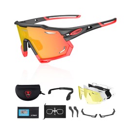 X-TIGER Polarized Cycling Glasses with 5 Interchangeable Lenses,MTB Biking Baseball Running Sports Sunglasses for Men Women