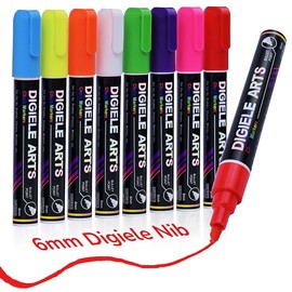 DIGIELE Chalk Pens for Windows, Glass and Mirrors, 8 Colours Chalk Pen, 6 mm Reversible Pen Tip, Dry or Wet Wipe Liquid Chalk, Non-Toxic Ink for All Non-Porous Surfaces