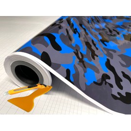 Blue Black Gray Glossy Camouflage Vinyl Car Wrap Film Sheet + Free Cutter & Squeegee (Except Sample Size) (2FT x 5FT / 24" x 60")