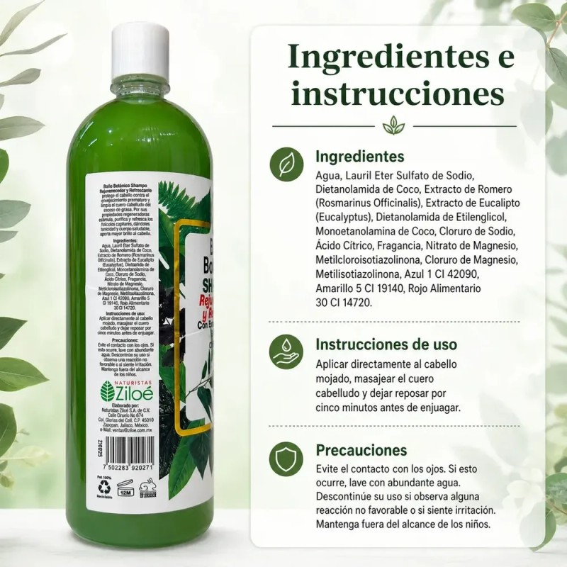 Shampoo Rejuvenecedor Romero Y Eucalipto 1lt Baño Botánico