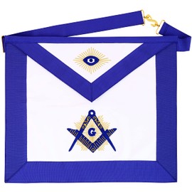 Masonichub Masonic Master Mason Apron 100% Lambskin White Leather Blue Lodge Apron Hand Embroidered Radiant G Square and Compass