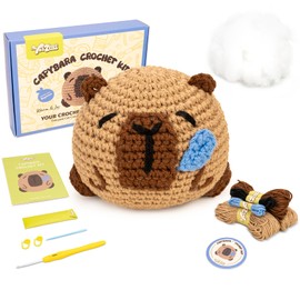 Yeezhee Crochet Kit for Beginners – Complete Amigurumi Animal Starter Set with Step-by-Step Video Tutorials, Yarn & Crochet Hook – Easy DIY Plushie Gift for Adults & Kids (Capybara)