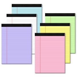 6 Pack Legal Pads 8.5 x 11 Colored Note Pads 8.5 x 11 Pink Notepad Perforated Writing Pads 8.5 x 11 Lined Paper Pads of Paper Wide Ruled 30 Sheets Notebook To Do List for School, Office, Home