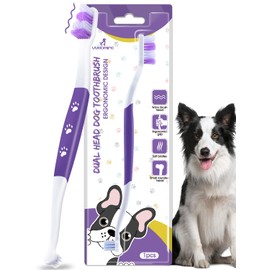 Dog Toothbrush – Newly Upgraded Dual-Head Design with 60° Wavy Bristles–Gently Surrounds Teeth for Deep Cleaning and Plaque Removal – Non-Slip Handle, Ideal for Daily Pet Dental Care (Purple, 1-Pack)