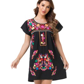 YZXDORWJ Women Embroidered Lace Short Sleeve Dress Peasant Maxi Boho Dress (XXXL, 223BK)