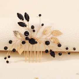 AUNEAL Bride Wedding Hair Comb Black Teardrop Hair Pins Bridal Hair Pieces Headpieces Vintage Handband Hair Accessories Jewelry for Women Girls