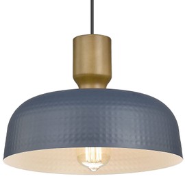 Luminzone Farmhouse Pendant Lights, Adjustable Hanging Light Fixtures with Hammered Metal Shade, 12.4 inch Pendant Lighting for Kitchen Island, Blue