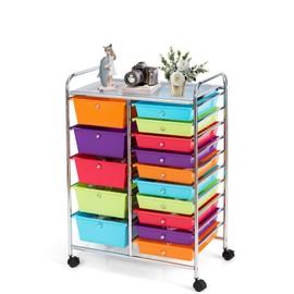 DREAMADE Rolling Cart with 15 Drawers, Rolling Drawer Organizer Cart w/Lockable Wheels, Removable & 2-Sized Storage Drawers, Art Cart for School Home Art Supplies Crafts File Scrapbook (Multi-color)