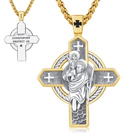 Thanches Cross Medal Necklace for Men Women 925 Sterling Silver St Michael/St Jude/St Andrew/St Christopher/St Joseph/St Raphael/St Sebastian/Jesus Crucifix/Virgin Mary Miraculous Archangel Protect