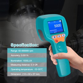 SURLABA LED Strobe Tachometer, 1500LUX Non-Contact Strobe Tachometer 60~999999RPM with 9 Lamp Beads, Electronic Rotation Velocimeter for HVAC, Spinning Gears, Fans, Turbines