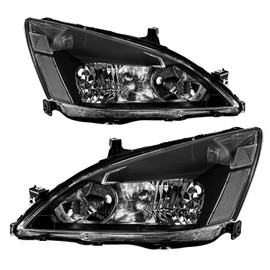 KAC 2PCS Headlights Assembly Compatible With Accord 2003-2007 Waterproof Headlights Assembly Clear Reflector Clear Lens Black Chrome Housing OEM ‎33101-SDA-A01, 33151-SDA-A01